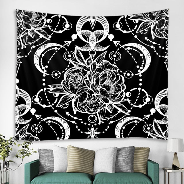 Large Tapestry White Black Sun Moon Mandala Tarot Tapestries Wall Hanging Celestial Hippie Wall Carpet Rugs Dorm Decor