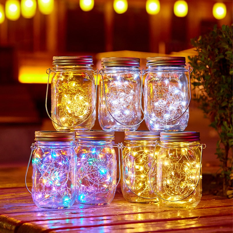 20 LEDs Fairy Light Solar For Mason Jar Lid Insert Color Changing Garden Decor Christmas Lights Outdoor Wedding Decor