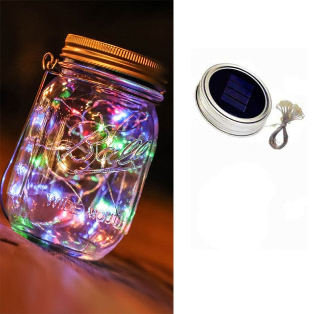 20 LEDs Fairy Light Solar For Mason Jar Lid Insert Color Changing Garden Decor Christmas Lights Outdoor Wedding Decor