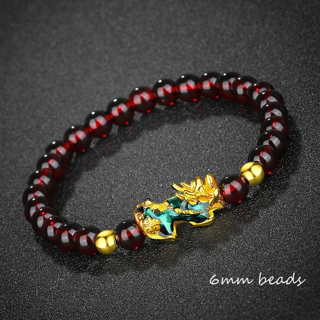 Stone Beads Bracelet Men Women Unisex Chinese Feng Shui Pi Xiu Obsidian Wristband Gold Wealth & Good Luck Women Bracelets