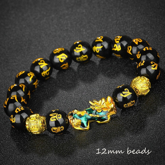 Stone Beads Bracelet Men Women Unisex Chinese Feng Shui Pi Xiu Obsidian Wristband Gold Wealth & Good Luck Women Bracelets