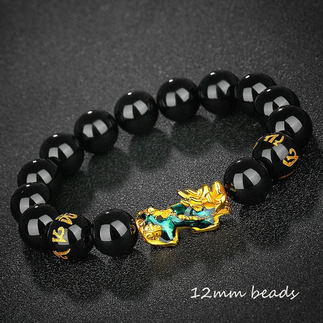 Stone Beads Bracelet Men Women Unisex Chinese Feng Shui Pi Xiu Obsidian Wristband Gold Wealth & Good Luck Women Bracelets