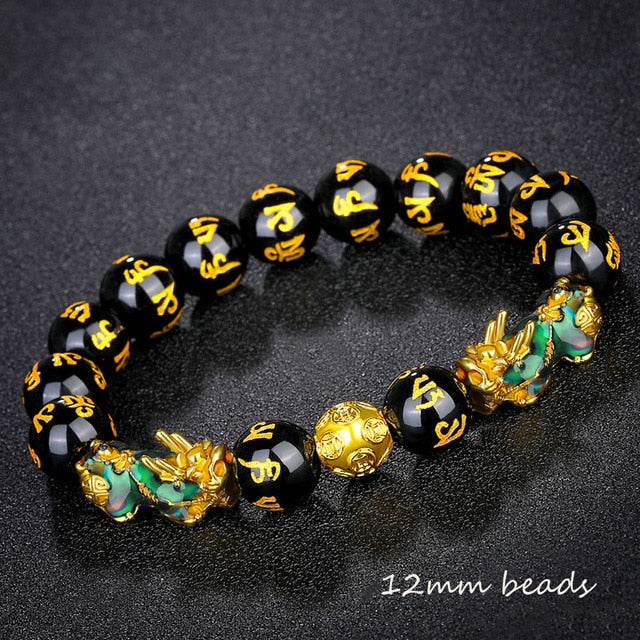 Stone Beads Bracelet Men Women Unisex Chinese Feng Shui Pi Xiu Obsidian Wristband Gold Wealth & Good Luck Women Bracelets