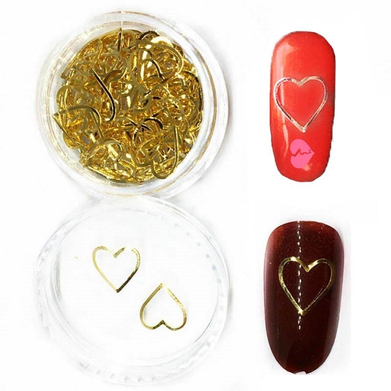 100Pcs/Box Gold Heart Nail Art Decorations Love Hollow 3d Sticker Hybrid Nail Metal Rivet Ultra-thin stud Supply for Nails Salon