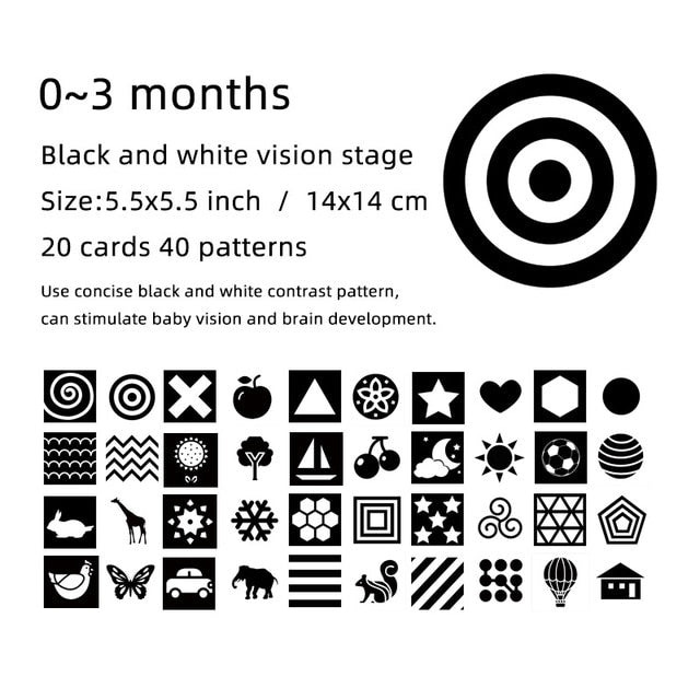 Montessori Baby Toys Black White Flash Cards High Contrast Visual Stimulation Learning Activity Flashcards Baby Gifts C0642H