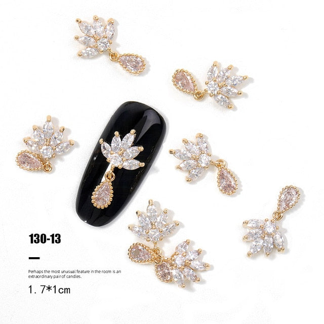 HNUIX 2Pieces 3D Metal Nail art Jewelry Japanese Nail Decorations Top Quality Crystal Manicure Zircon Diamond Charms Pendants