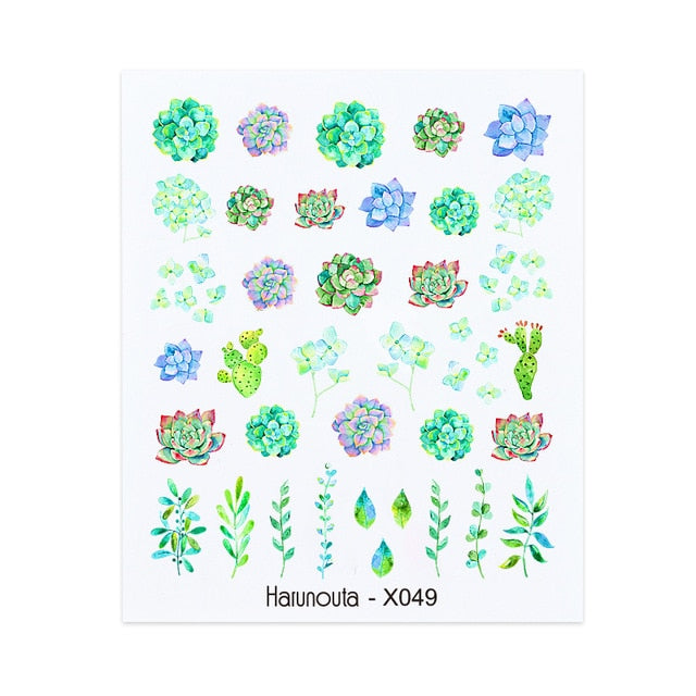 Harunouta Spring Simple Green Theme Water Decal Sticker Flower Leaf Tree Summer DIY Slider For Manicuring Nail Art Watermarks