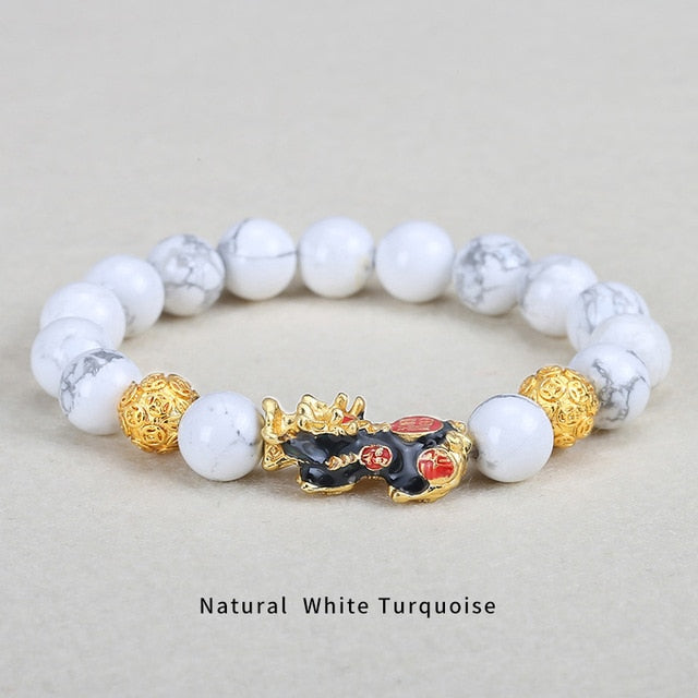 JD Stone Beads Bracelet Men Women Unisex Chinese Feng Shui Pi Xiu Obsidian Wristband Gold Wealth & Good Luck Pixiu Men Bracelet