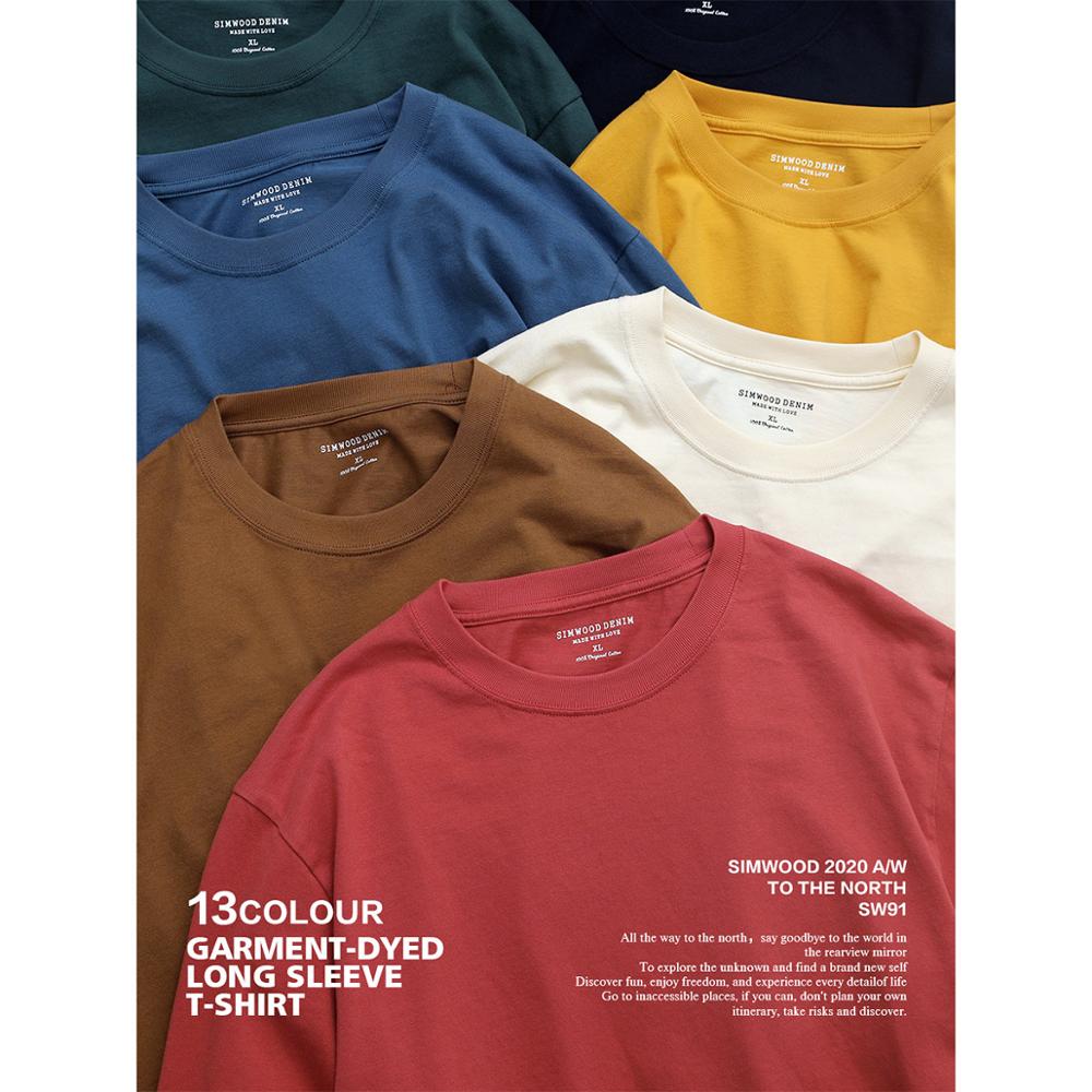 SIMWOOD 2021 Spring new long sleeve t shirt men solid color 100% cotton o-neck tops plus size high quality t-shirt  SJ150278