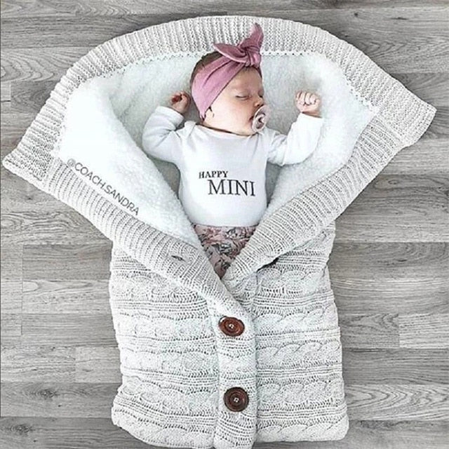 Newborn Baby Winter Warm Sleeping Bag Infant Button Knit Swaddle Wrap Swaddling Stroller Wrap Toddler Blanket baby Sleeping Bag