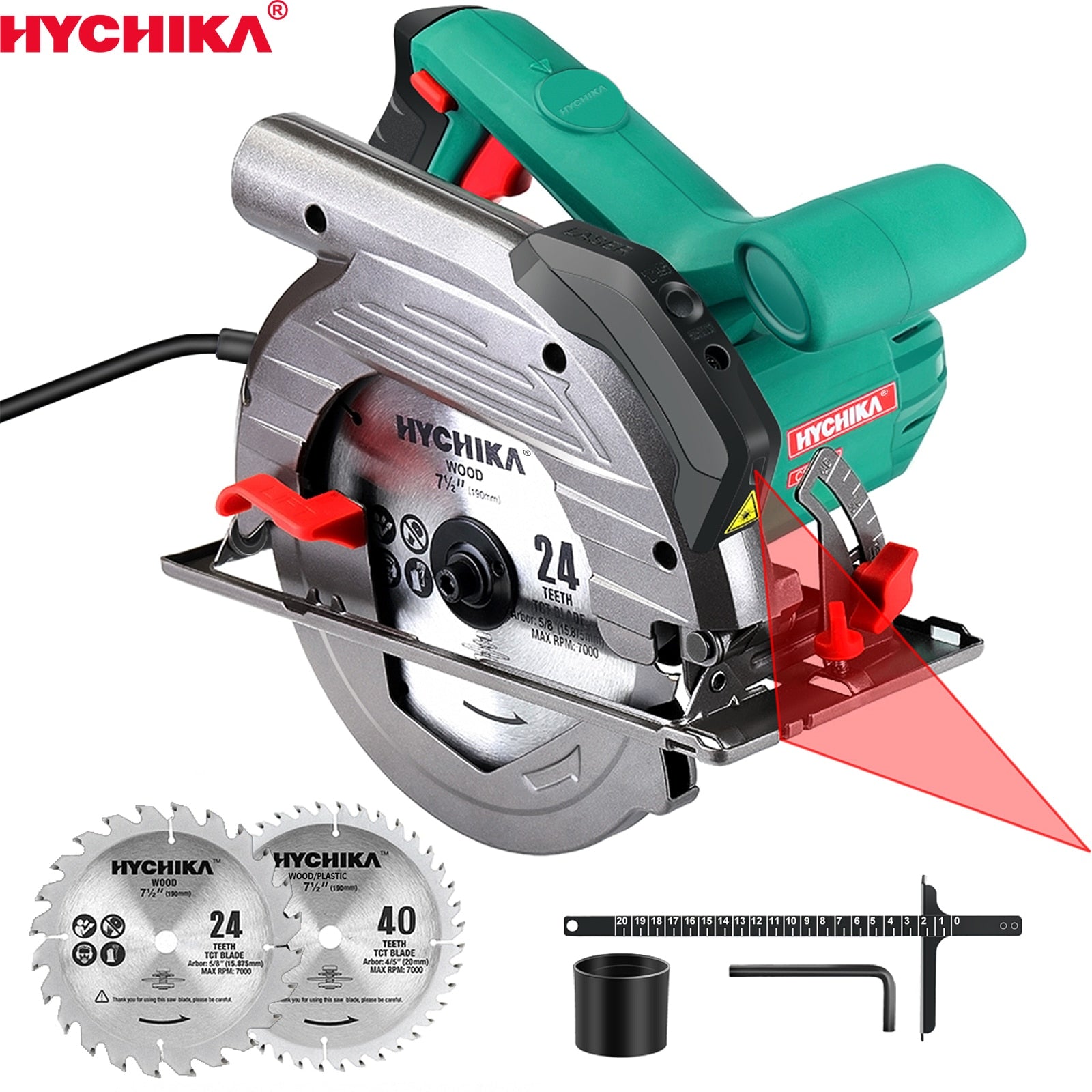 HYCHIKA Electric Mini Circular Saw With Laser 230V Multifunctional Electric Saw DIY Power Tool 1500W Electric Woodworking Tools