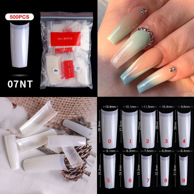 100/500PCS PRO White Clear V Straight Round End Full/Half Acrylic Ballet Coffin French False Nail Tips Fake Toenail Tip Manicure