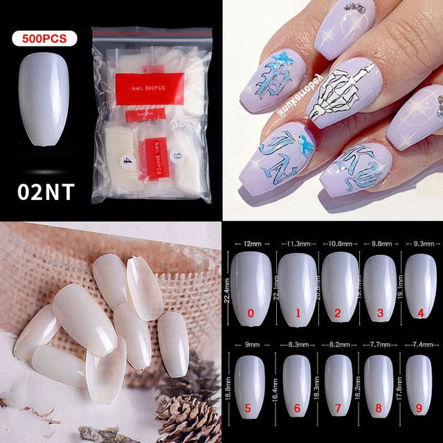 100/500PCS PRO White Clear V Straight Round End Full/Half Acrylic Ballet Coffin French False Nail Tips Fake Toenail Tip Manicure