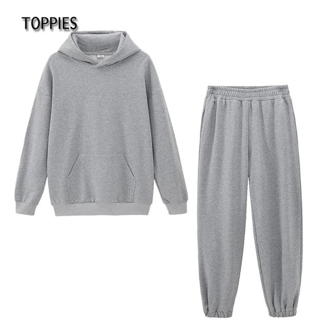 Toppies 2021 Women Hoodies and Sweatpants White Tracksuits Female Two Piece Solid Color Pullovers Jacket Lounge Wear Casual