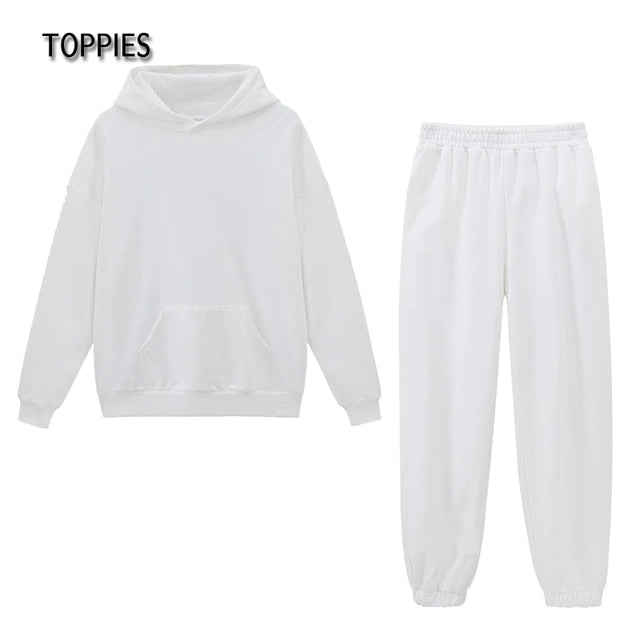 Toppies 2021 Women Hoodies and Sweatpants White Tracksuits Female Two Piece Solid Color Pullovers Jacket Lounge Wear Casual