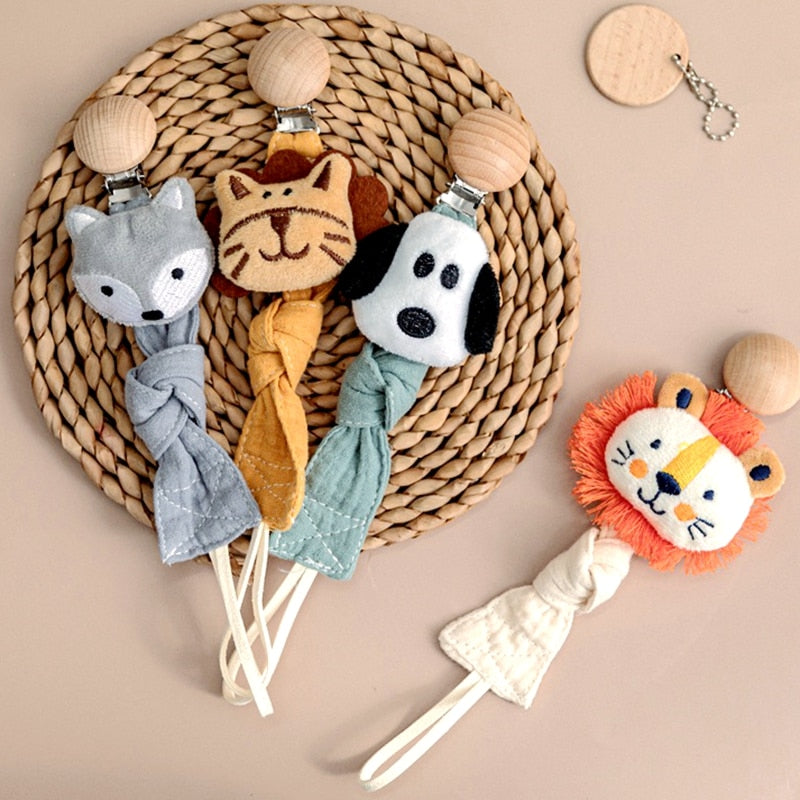 1pc Baby Dummy Pacifier Chain Clip Cotton Cloth Plush Dolls Animal  Wood Rodent Nipples Holder Newborn Toys Teether Accessories