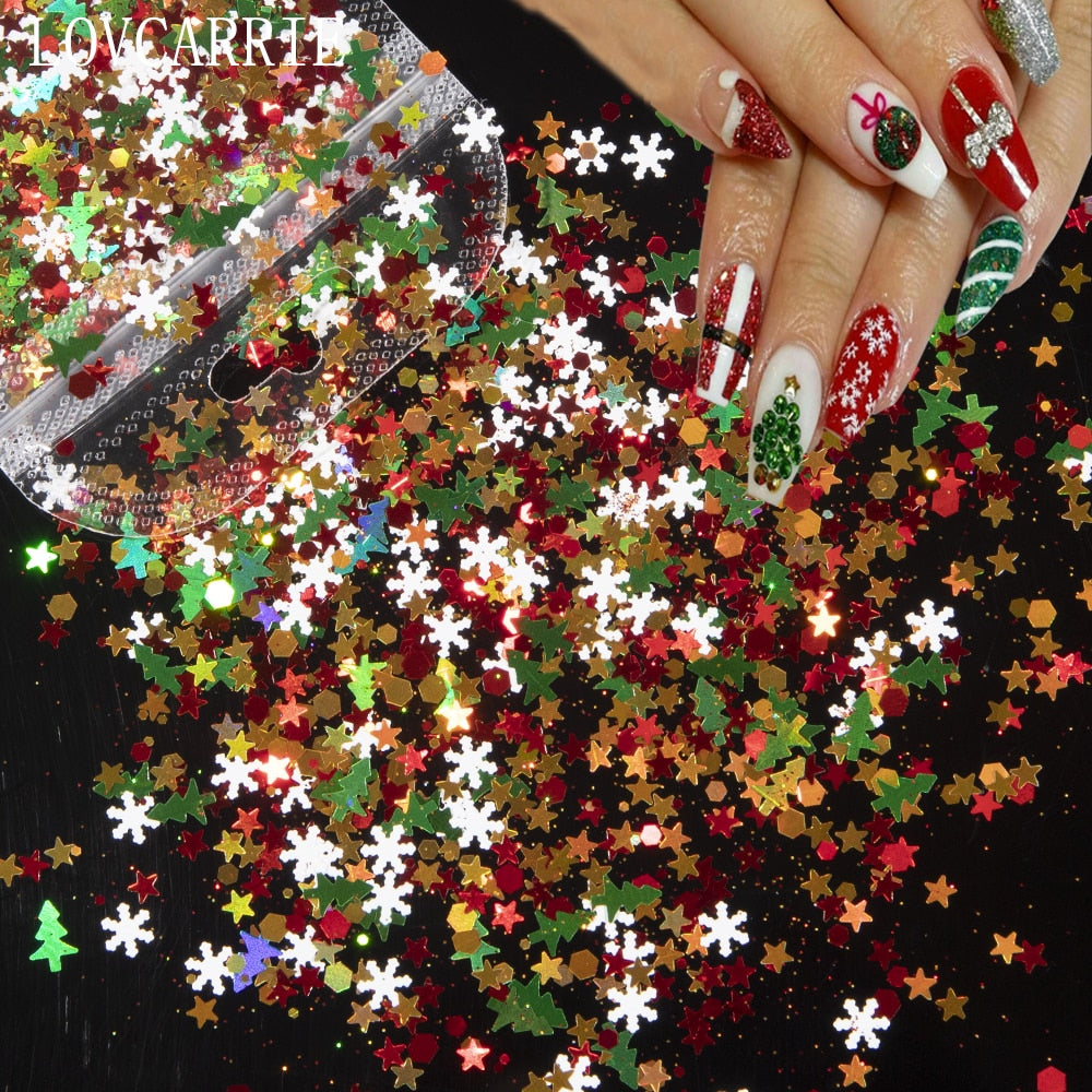 1 Bag Christmas Nail Art Glitter Decorations for Nails Mix Xmas Tree Star Snowflakes Sequins Flakes Craft Nail Supplies Stickers