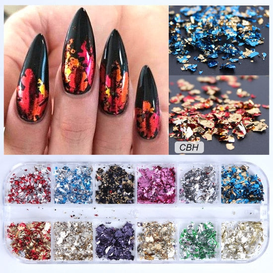 33 Styles Nail Art Sequins 12 Grid Boxed Nail Gold and Silver Glitter Heart-shaped Butterfly Patch Set Nails  Nail Supplies