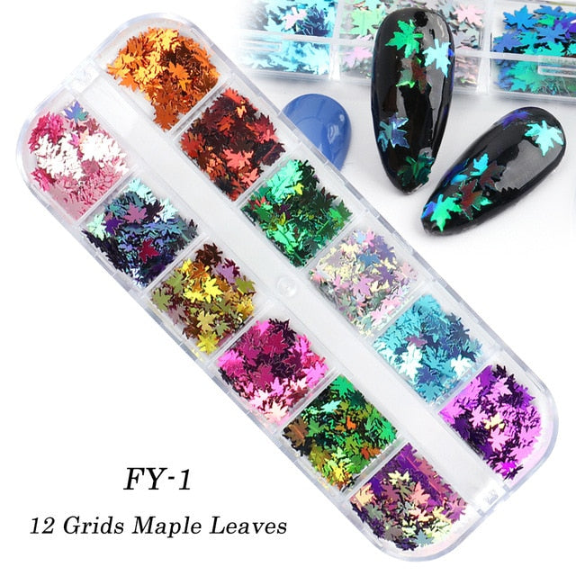33 Styles Nail Art Sequins 12 Grid Boxed Nail Gold and Silver Glitter Heart-shaped Butterfly Patch Set Nails  Nail Supplies