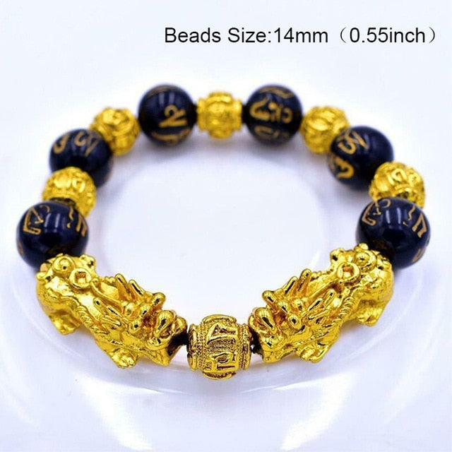 24 Styles Chinese Feng Shui Pi Xiu Obsidian Wristband Gold Wealth and Good Luck Bracelets Stone Beads Bracelet Men Women Unisex