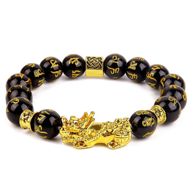 NEW Feng Shui Pi Xiu Bracelet Black Obsidian Wealth Jewelry for Men Women Good Luck Necklace Hand Carved Mantra Bead Bracelet