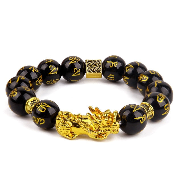 NEW Feng Shui Pi Xiu Bracelet Black Obsidian Wealth Jewelry for Men Women Good Luck Necklace Hand Carved Mantra Bead Bracelet