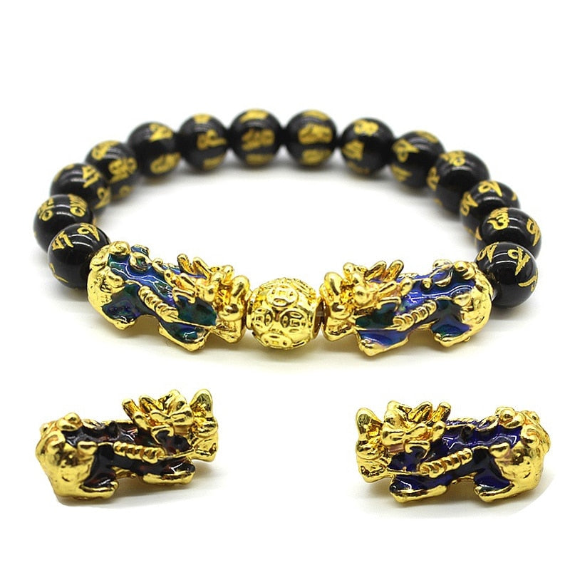 Color-Changing Men's Bracelet Feng Shui Obsidian with Gold-Plating Pi Xiu Bracelet Women Men Wealth Brave Jewelry