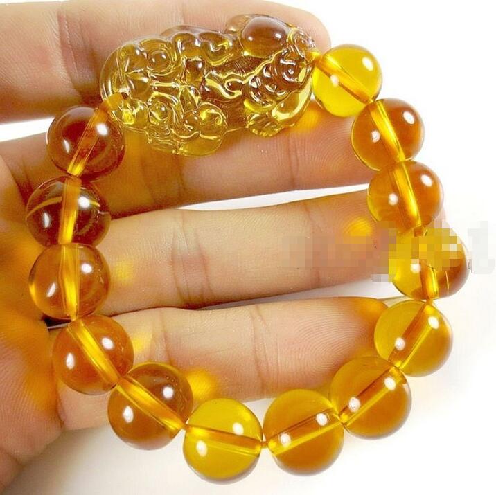 FREE SHIPPING Wholesale price 16new ^^^^Feng Shui  Yellow Crystal Pi Yao Pi Xiu Xie Bracelet For Wealth 14mm