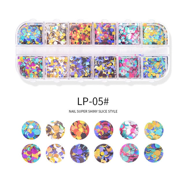 12 Grids/set Fluorescence Butterfly Nail Sequins Colorful Mixed Butterfly Round Thin Flakes 3D Nail Supplies Nail Art Decoration