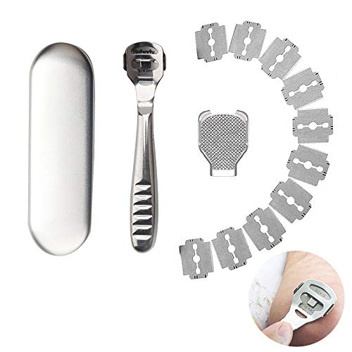 Stainless Steel Handle Pedicure Callus Shaver Foot File Care Hard Skin Remover with Case 10 Replacement Blade Pedicure tools