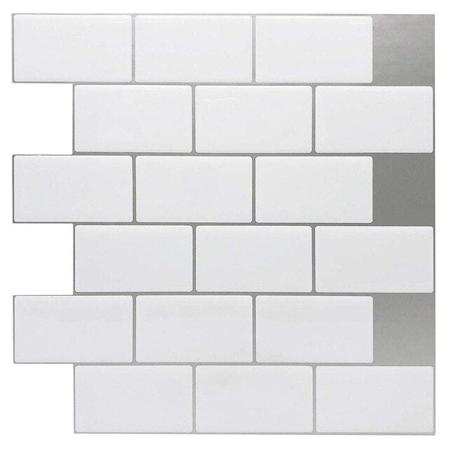 (Ship from USA) 10 Sheets 12"x12" 3D Vinyl Wallpaper Self Adhesive Stick Subway Tile for Bathroom and Kitchen Wall Sticker