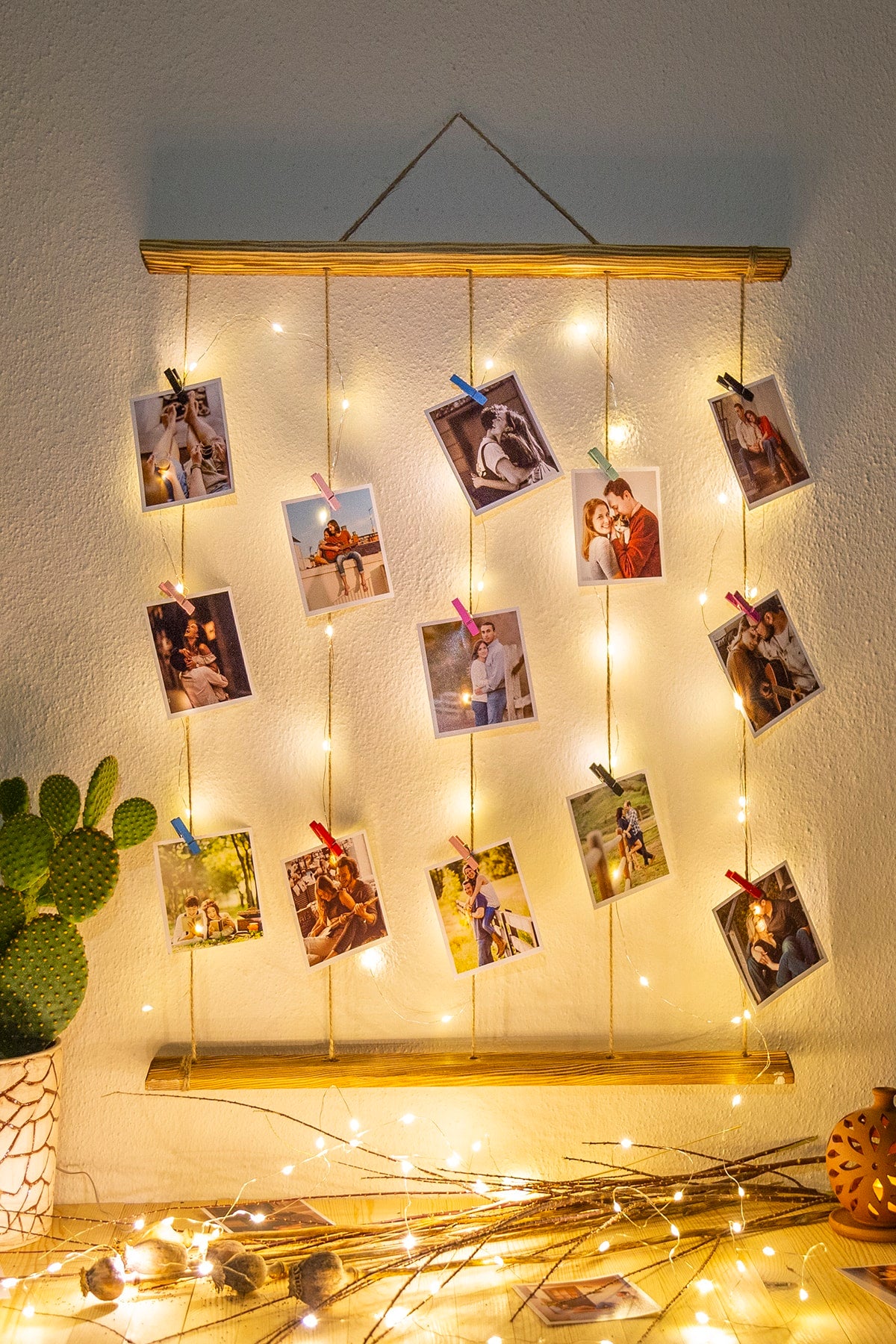 Large Wooden with Light Stick Hanging DIY Photo Display Macrame Wall Hanging Pictures Organizer With Clips Photo Background Decor new year gift ship from Turkey. Quality free shipping world. Russia Israil USA