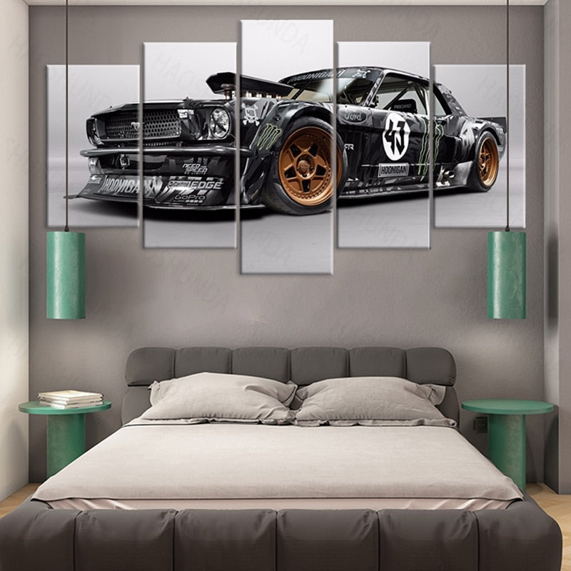 Ship from USA modern decoration framework wall art picture for living room Bedroom 5 pieces car painting canvas Modular Oil