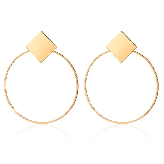 Golden Big hoop Earrings Korean Geometry Metal Gold Earrings For women Female Retro Drop Earrings 2021 Trend Fashion Jewelry