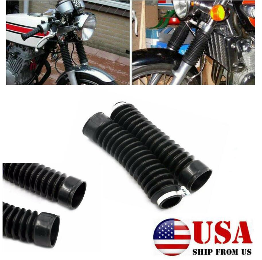 Ship From USA  1Pair Rubber Universal Motorcycle Front Fork Cover Boots Dust Protector Black