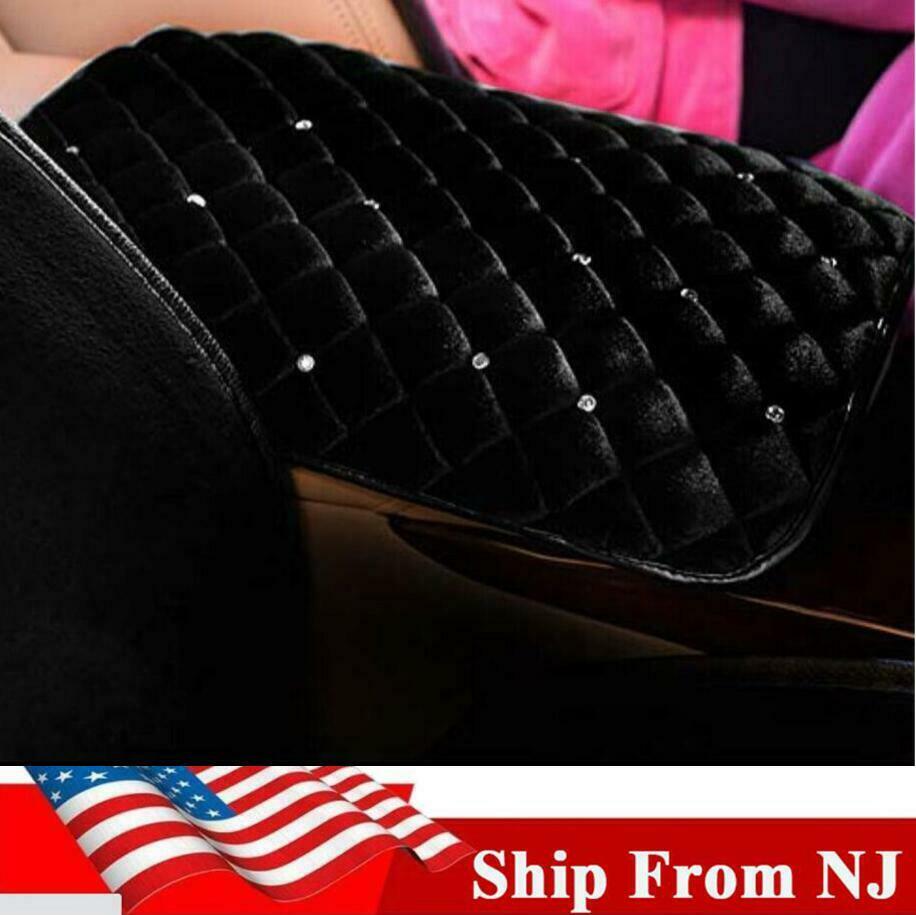 Ship From USA Crystal Diamond Car Bling Armrest Pad Cover Cushion Plush Center Console Protect
