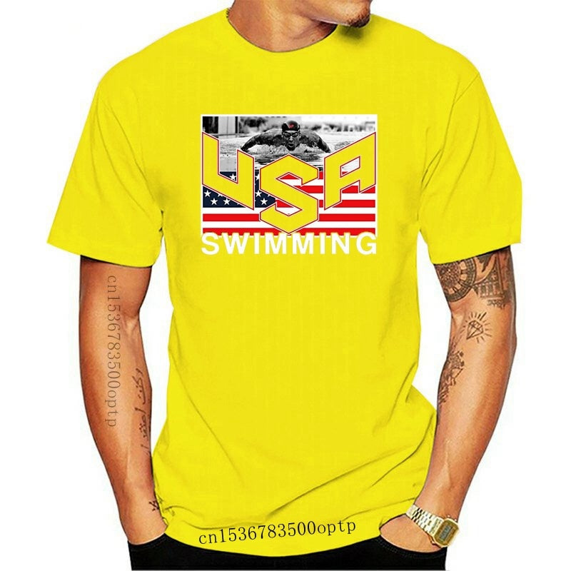 Summer Short Sleeves Cotton Fashion Top Tee USA Swimminger Team Michael Phelps Men's SHIPS FROM OHIO USA T shirt