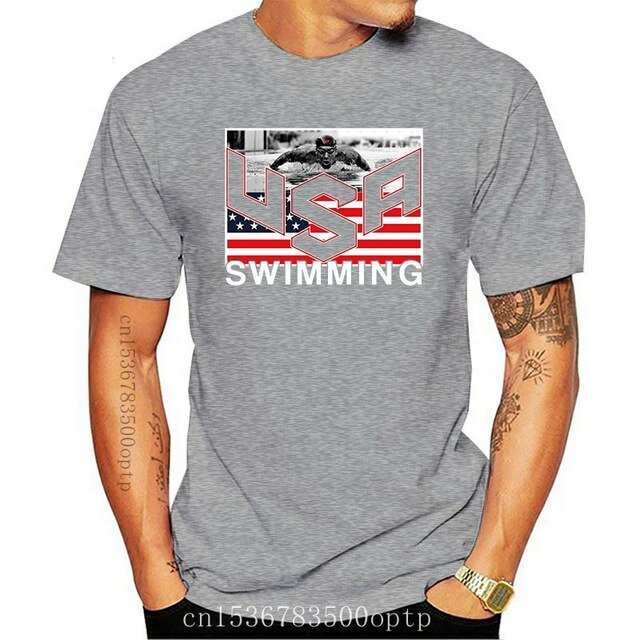 Summer Short Sleeves Cotton Fashion Top Tee USA Swimminger Team Michael Phelps Men's SHIPS FROM OHIO USA T shirt