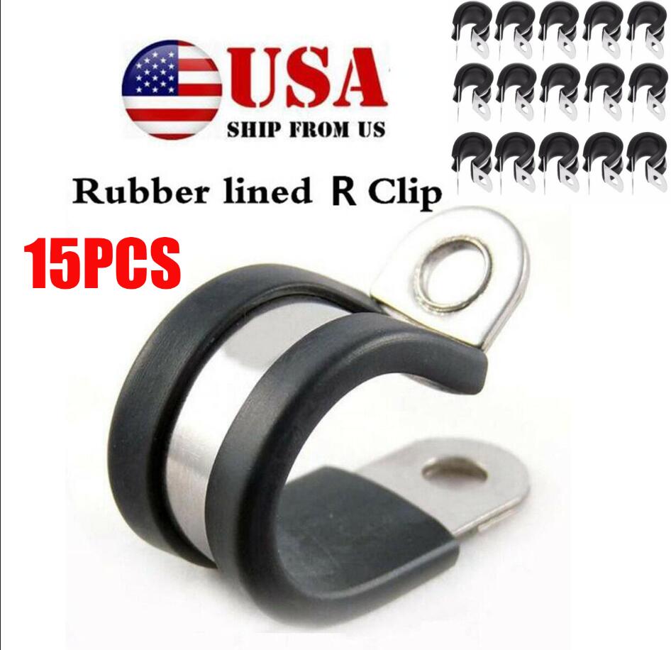 Ship From  USA 15PCS Car Wiring R-shaped hose Tubing clamps Cable Pipe Mounting Bracket 18MM