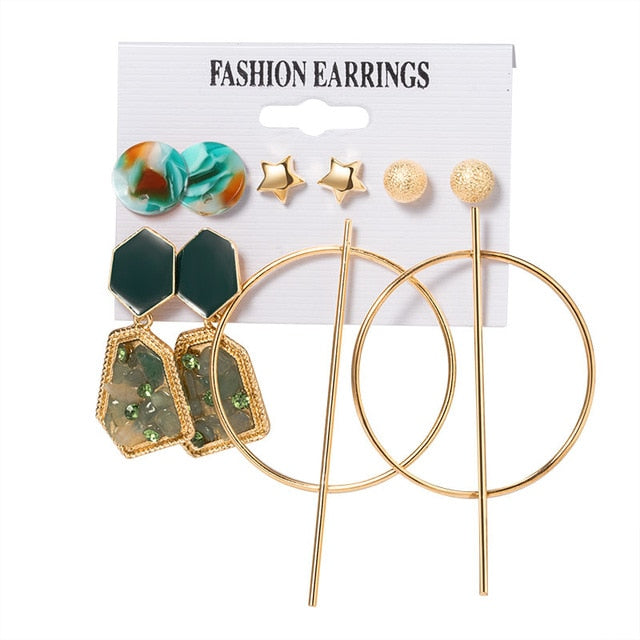 New Women's Earrings Set Tassel Pearl Acrylic Earrings For Women Bohemian Fashion Jewelry 2020 Geometric kolczyki Hoop Earings