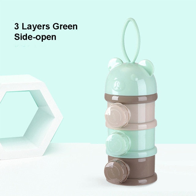 3 / 4 layers Bear Style Portable Baby Food Storage Box Essential Cereal Cartoon Infant Milk Powder Box Toddle Snacks Container