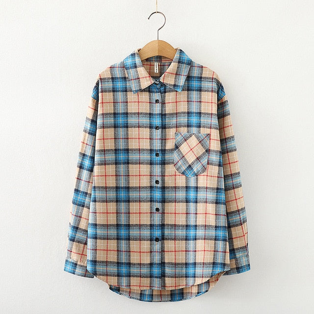 2021 Fashion Women Plaid Shirt Chic Checked Blouse Long Sleeve Female Casual Print Shirts Loose Cotton Tops Blusas Spring News