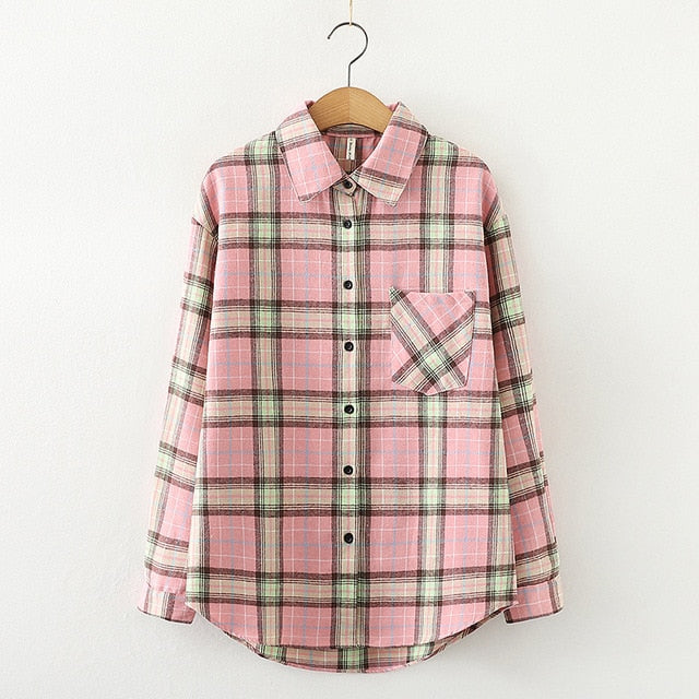 2021 Fashion Women Plaid Shirt Chic Checked Blouse Long Sleeve Female Casual Print Shirts Loose Cotton Tops Blusas Spring News