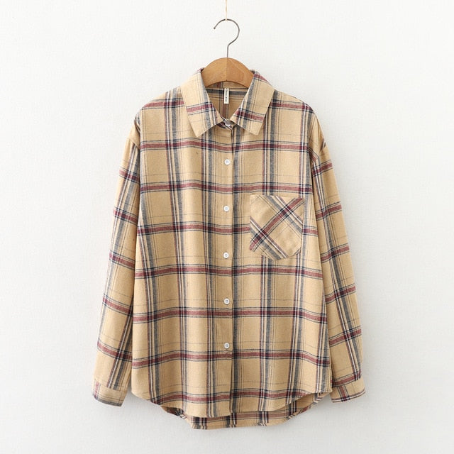 2021 Fashion Women Plaid Shirt Chic Checked Blouse Long Sleeve Female Casual Print Shirts Loose Cotton Tops Blusas Spring News