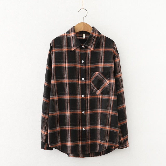 2021 Fashion Women Plaid Shirt Chic Checked Blouse Long Sleeve Female Casual Print Shirts Loose Cotton Tops Blusas Spring News