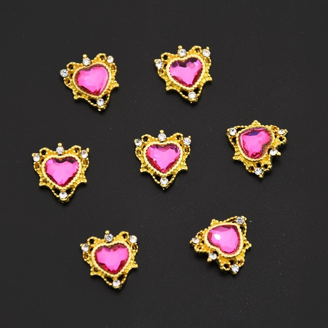 10pcs Japan Frame Heart  Rhombus 3D Crystal Frame Parts Crystal Nail Charm Nail Metal Charm Crystal Supplies Jewelry Accessory
