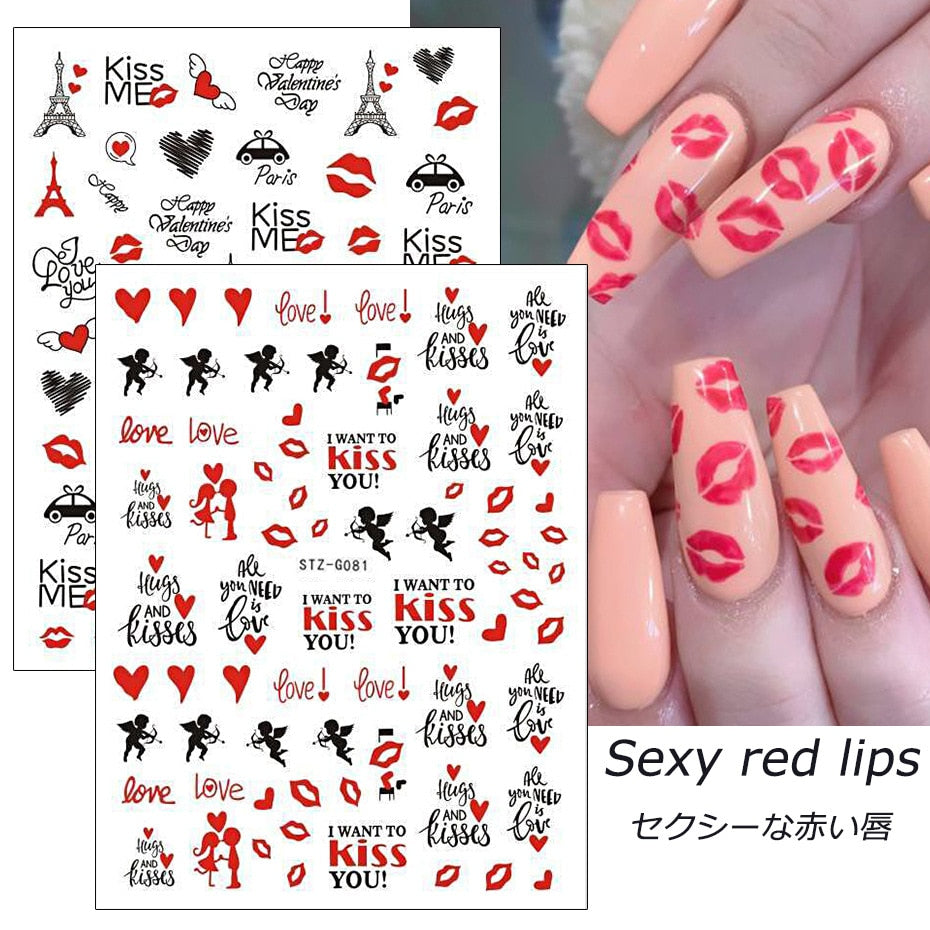 Self-adhesive Pink pattern 3d Nail Decal Valentine's Day Stickers Manicure Nail Art Decoration nails Accessories Supplies