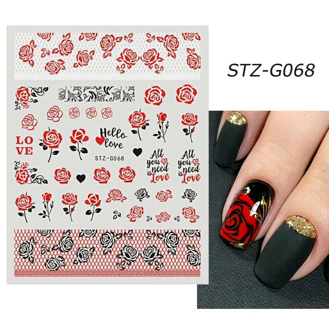 Self-adhesive Pink pattern 3d Nail Decal Valentine's Day Stickers Manicure Nail Art Decoration nails Accessories Supplies