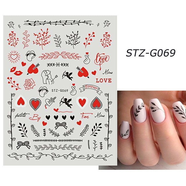 Self-adhesive Pink pattern 3d Nail Decal Valentine's Day Stickers Manicure Nail Art Decoration nails Accessories Supplies