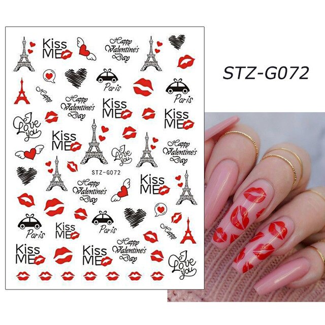 Self-adhesive Pink pattern 3d Nail Decal Valentine's Day Stickers Manicure Nail Art Decoration nails Accessories Supplies